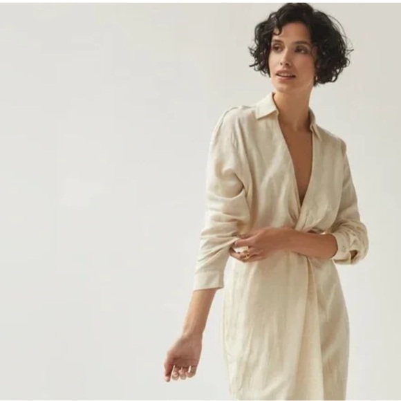 NWT Anthropologie V Neck Knot Front Long Sleeve Faux
Wrap Midi Dress Ivory Linen - Picture 5 of 15